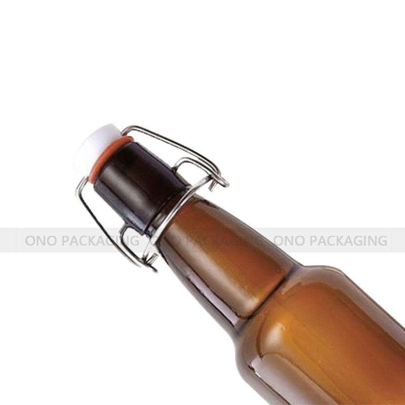 Wholesale Customized logo Box Packaging Recycled Clear Round Classic Swing Top Glass Bottle 1L with Clip Top Stoppers