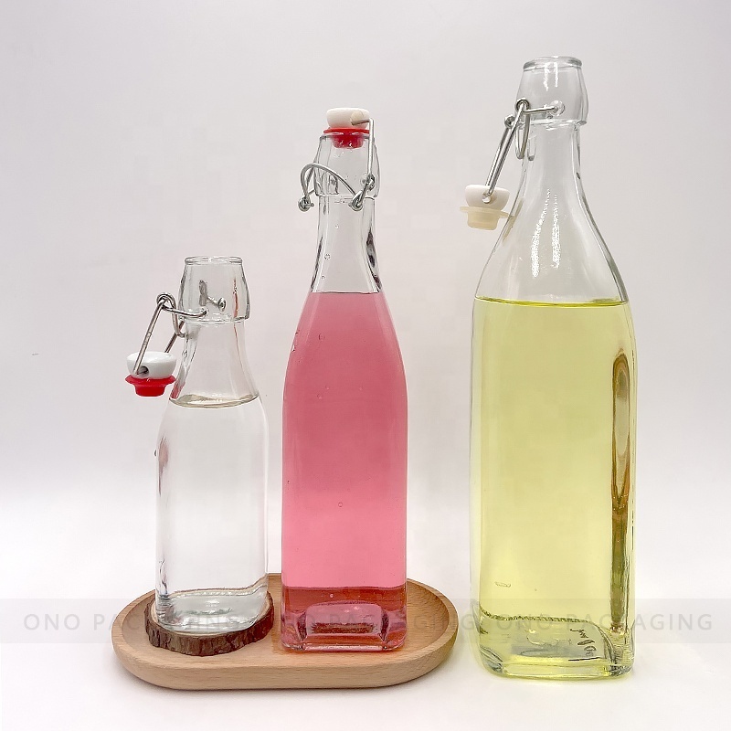 Clear Beverage Clasp Bottle Round Fruit Wine Juice Bottles Kitchen Sealed Glass Enzyme Bottle with swing top