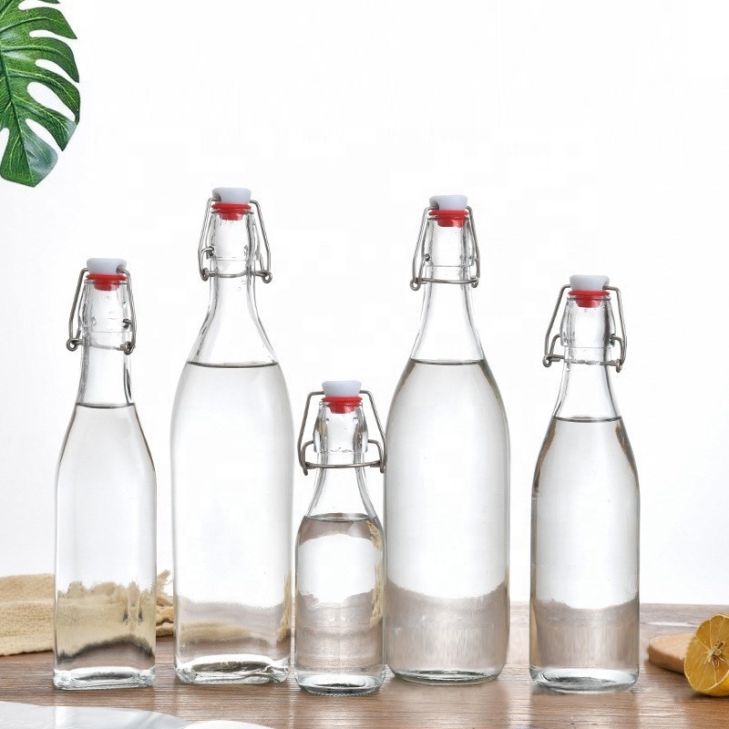 Clear Beverage Clasp Bottle Round Fruit Wine Juice Bottles Kitchen Sealed Glass Enzyme Bottle with swing top