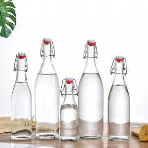 Clear Beverage Clasp Bottle Round Fruit Wine Juice Bottles Kitchen Sealed Glass Enzyme Bottle with swing top