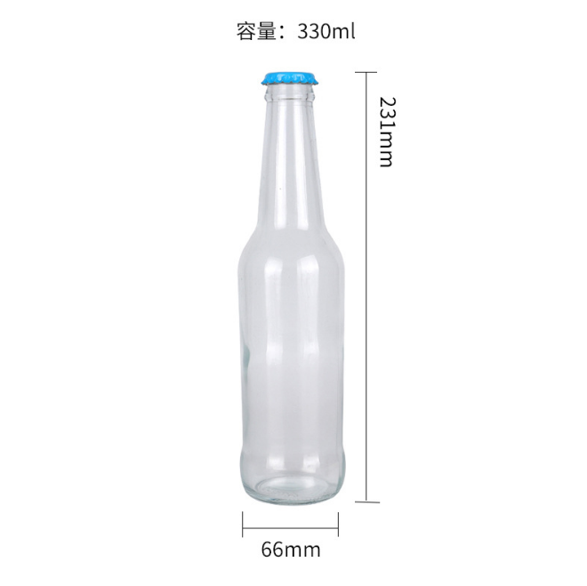 Stocked 330ml clear transparent empty sparking soda water carbonate beverage cocktail breezer beer glass bottle