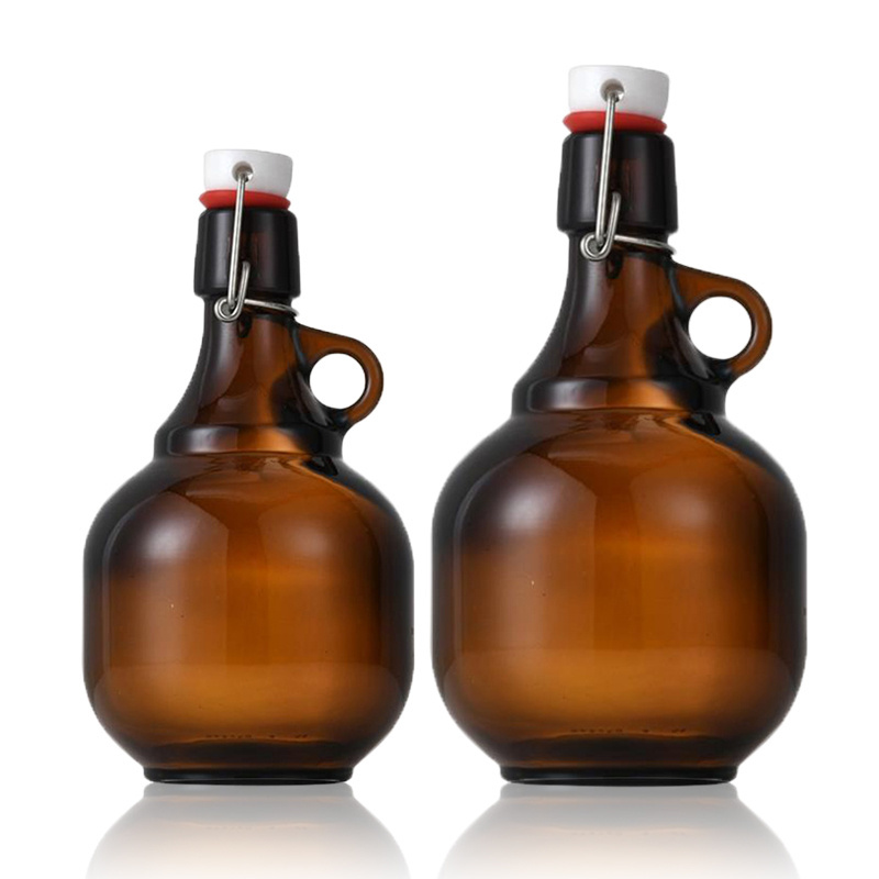 Stock high quality 1 Liter Glass Bottle Flip Top Glass Growlers for Beer 64 oz Growler Set with Lids Great for Home Brewing