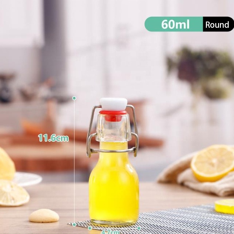 Clear Beverage Clasp Bottle Round Fruit Wine Juice Bottles Kitchen Sealed Glass Enzyme Bottle with swing top