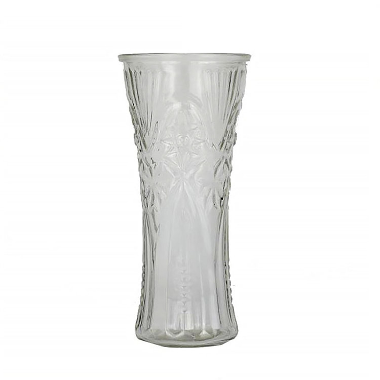 Factory Supplies Cheap Flower Pattern Embossed Clear Flower Glass Vase For Home And Hotel Decoration