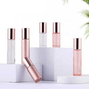 Wholesale Rose Gold Roll On empty Bottle Cosmetic Packaging 5ml 10ml Essential Oil Pink Glass Roller Perfume Bottle