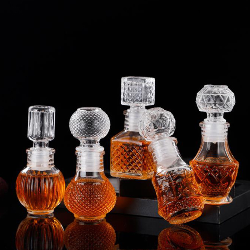 Fancy 50ml Whiskey Decanter Mini Brandy Vodka Glass Liquor Wine Spirit Bottle With Airtight Stopper