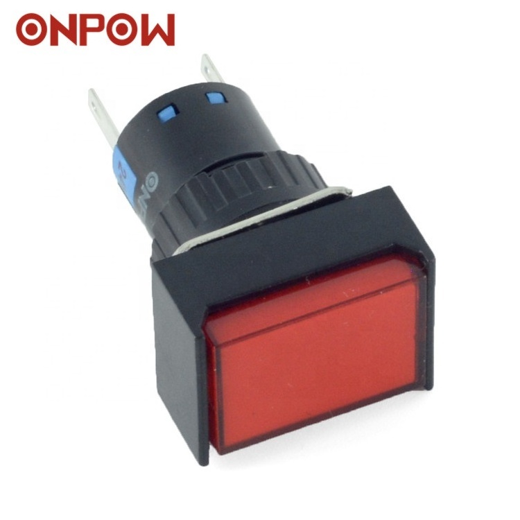 approved switch ONPOW (CE, ROHS) 16mm retangular head 1NO1NC latching illuminated plastic push button switch