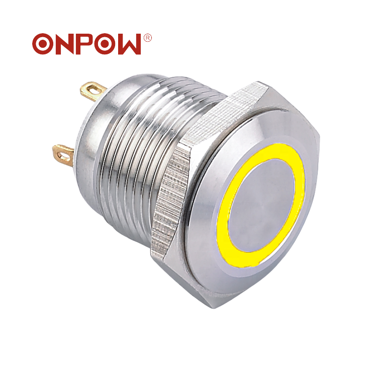 Since 1988 ONPOW CE,ROHS vandal- proof 16mm momentary illuminated metal waterproof pushbutton switch