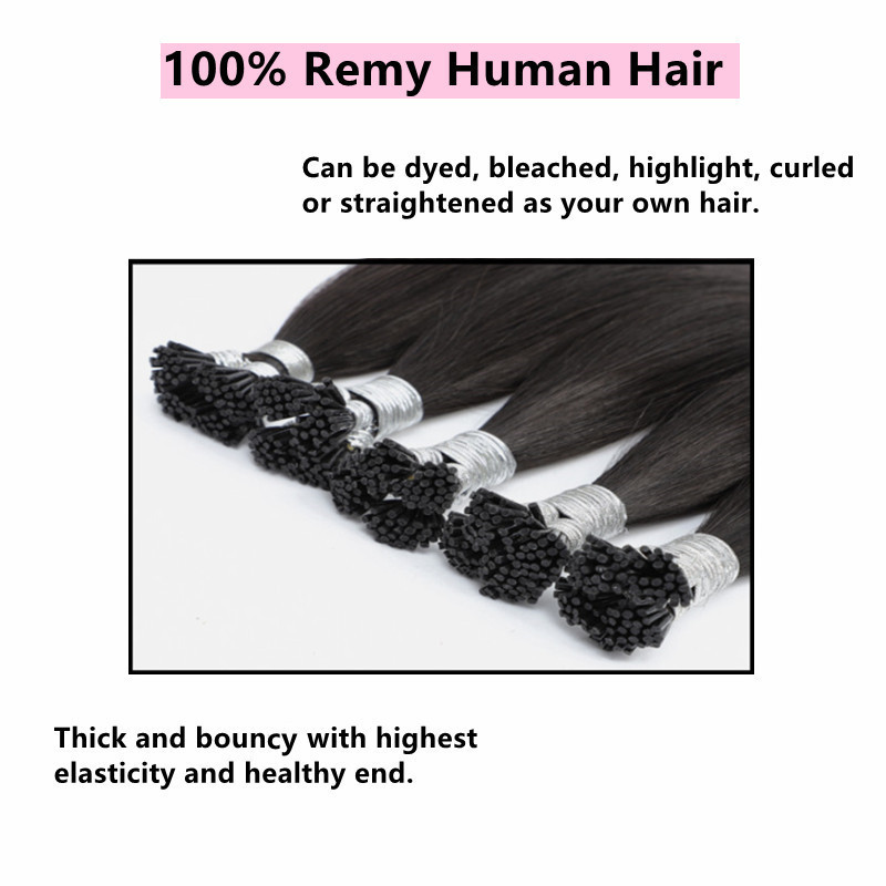 Wholesale 12A Grade Raw Indian Virgin Human Micro Links hair extensions Kinky Straight I tip human hair extensions