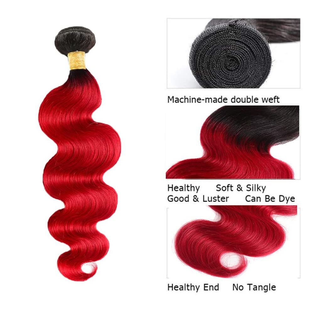 8A Red Bundles Human Hair Ombre Body Wave Black and Burgundy Human Hair Bundles Colored Red Unprocessed Brazilian Virgin Hair