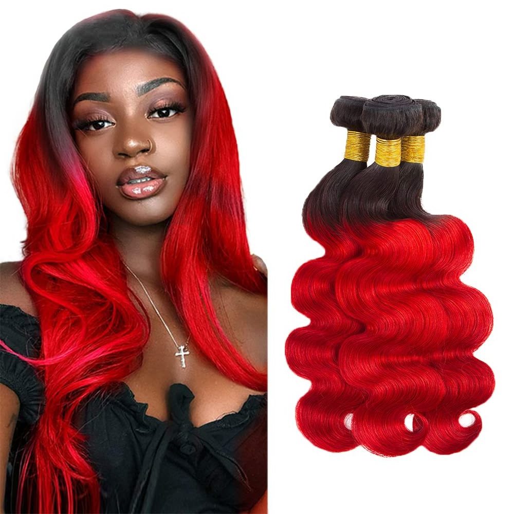 8A Red Bundles Human Hair Ombre Body Wave Black and Burgundy Human Hair Bundles Colored Red Unprocessed Brazilian Virgin Hair