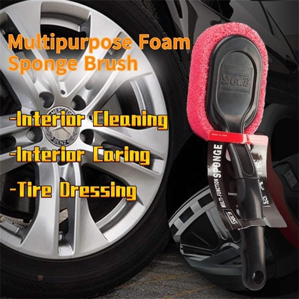 Long Handle Car Tire Dressing Foam Applicator Tyre Waxing Sponge Brush