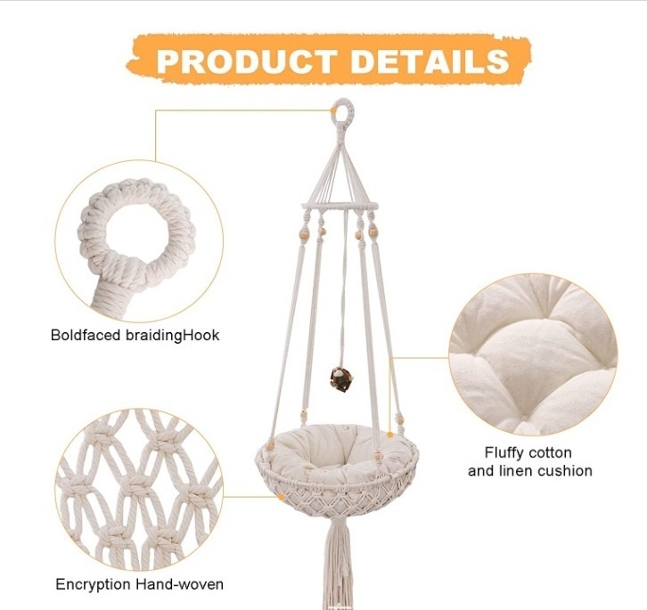 Wholesale High Quality Cotton Rope Cat Nest Swinging Chair Handmade Rattan Pet Cat Bed