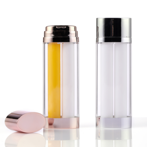 Dual chamber double pump tube bottle 50ml empty recyclable water and oil separation dual tube bottle plastic bottle for cosmetic