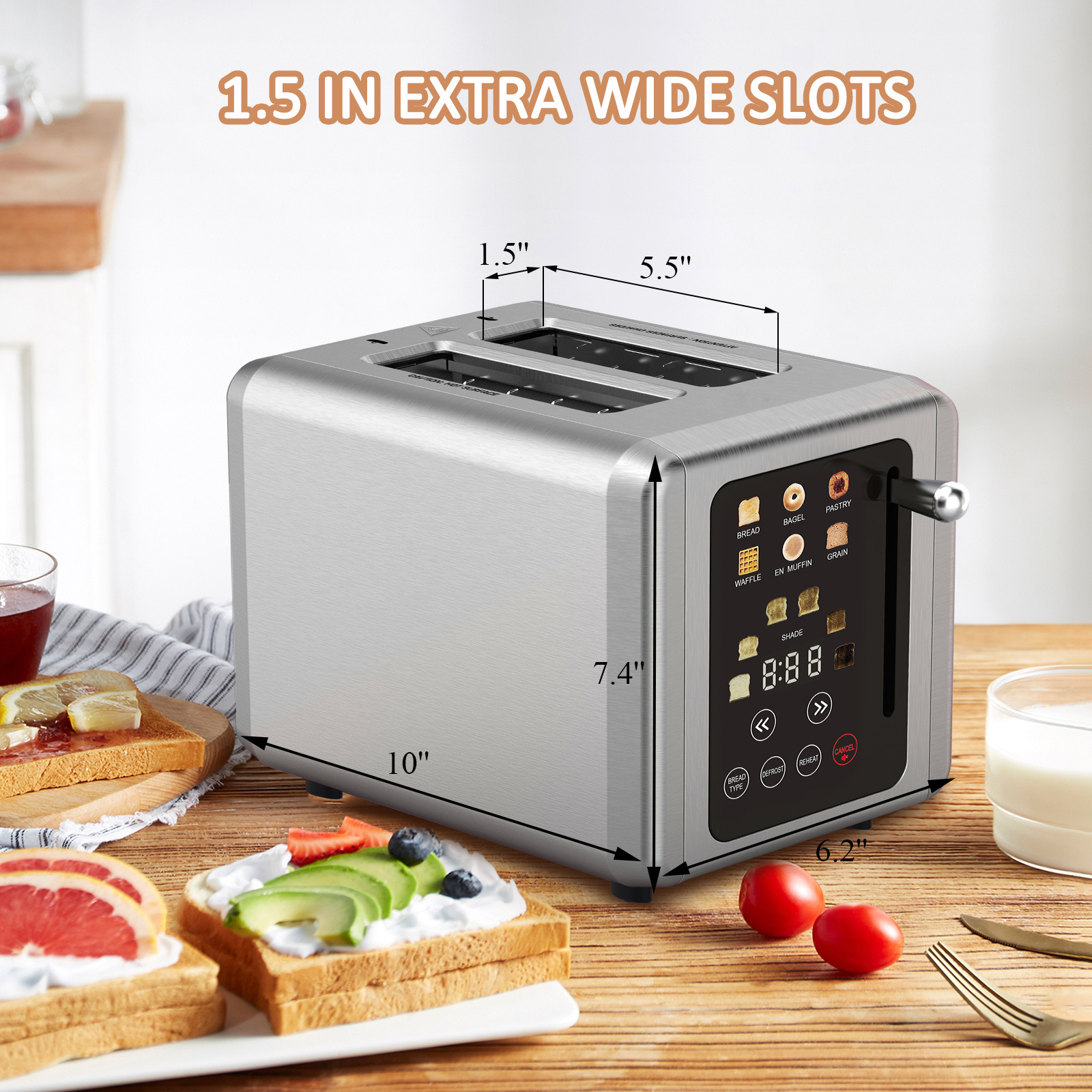 ONSON Automatic 2-Slice Stainless Steel Bread Toaster Fast Heating Breakfast Maker Electric Source Toaster