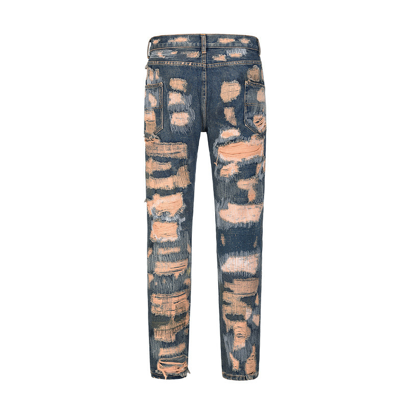 high quality men jeans pants luxury vintage denim ripped stacked jeans custom men's jeans straight