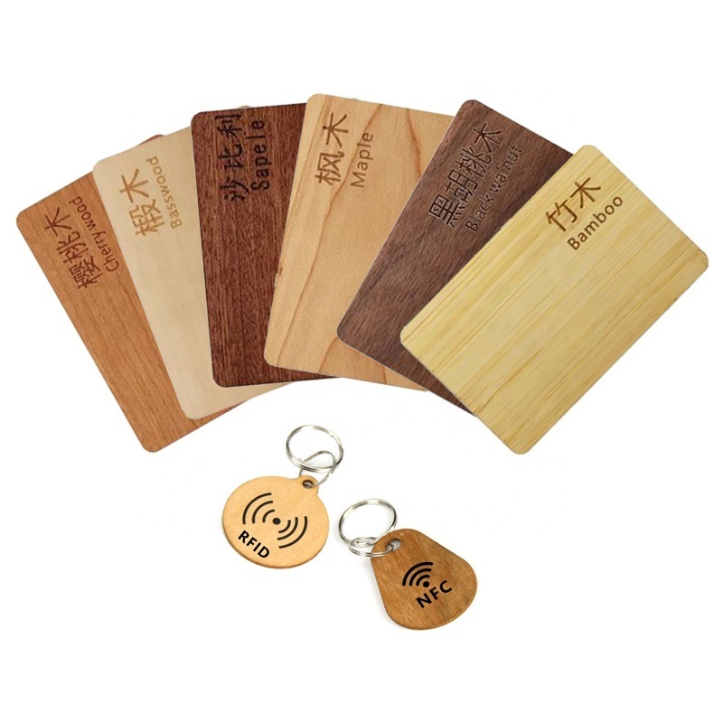 OTPS Customized smart wooden keycard card encoder 1K 4K NFC ic id blank wood RFID tag vip hotel key business cards