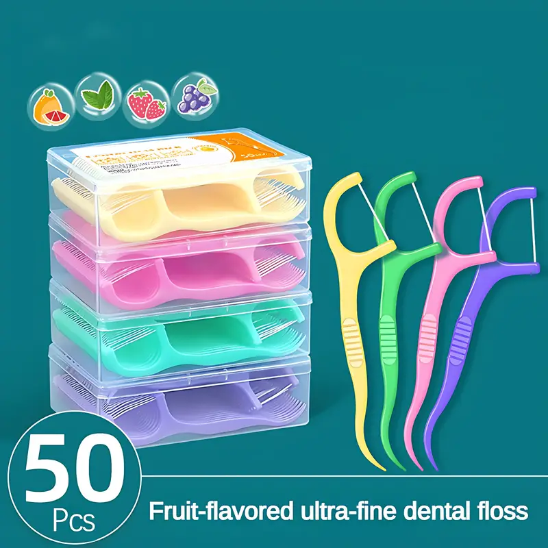 Fashion bulk 50 picks fruit-flavord ultra-fine dental floss toothpick flavor hilo teeth oral care tooth dental floss picks