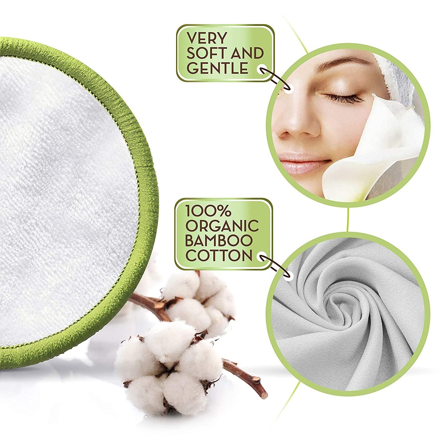 Eco friendly bamboo cotton face reusable make up remover pads facial cleaning makeup biodegradable reusable cotton pads