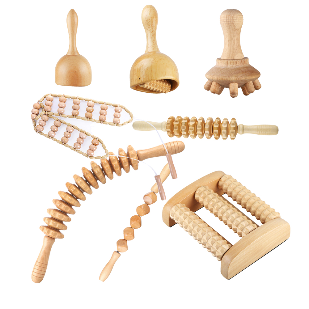 Wooden Massage Tools Wood Tool Stainless Steel Guasha Massager Wood Therapy Massage Tools Set Guasha Roller Set