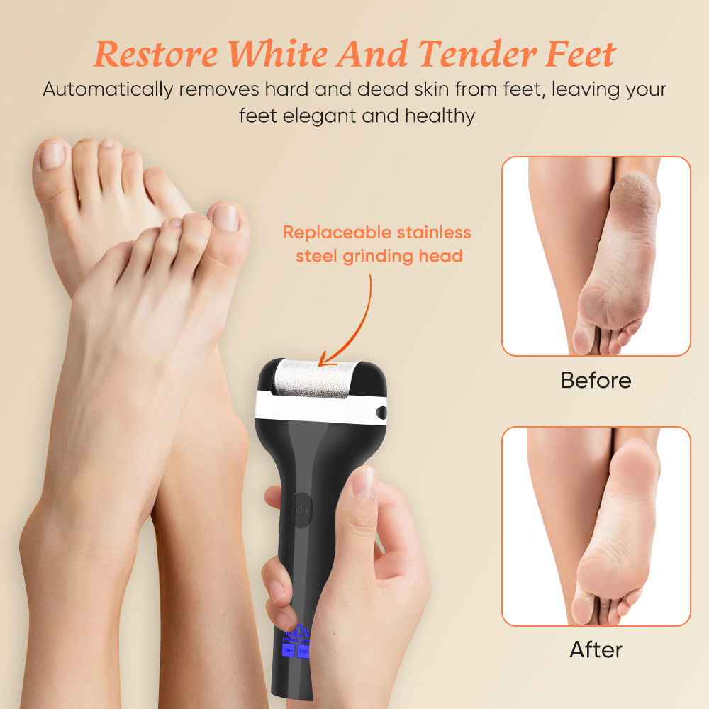 Electric Foot Scrubber with Stainless Steel Roller Head Callus Remover Foot File for Feet Cracked Heels and Dead Skin