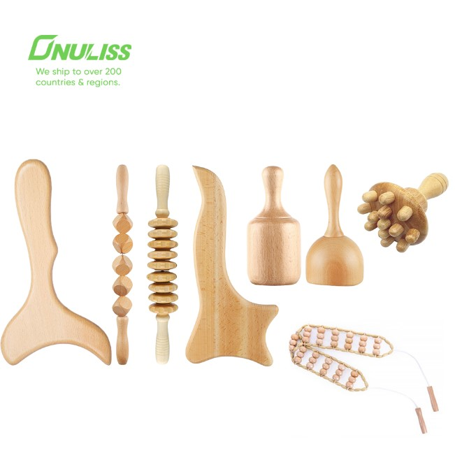 Wooden Massage Tools Wood Tool Stainless Steel Guasha Massager Wood Therapy Massage Tools Set Guasha Roller Set