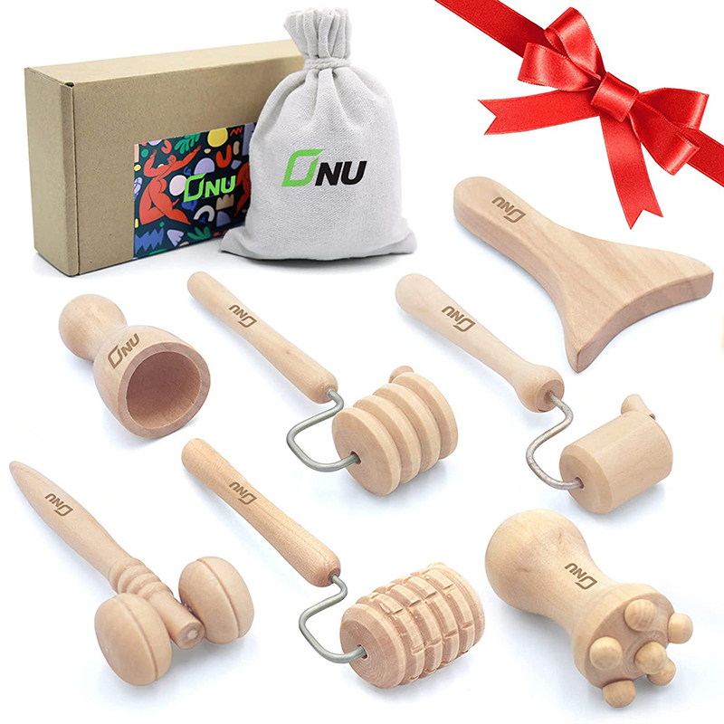 Wooden Massage Tools Wood Tool Stainless Steel Guasha Massager Wood Therapy Massage Tools Set Guasha Roller Set