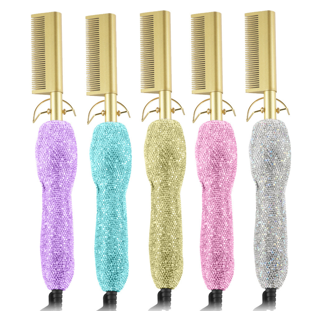 Ceramic Hot Sale High Temperatures Pressing Comb 500 Degree Ceramic Comb Bling Crystal Hair Straightener Comb