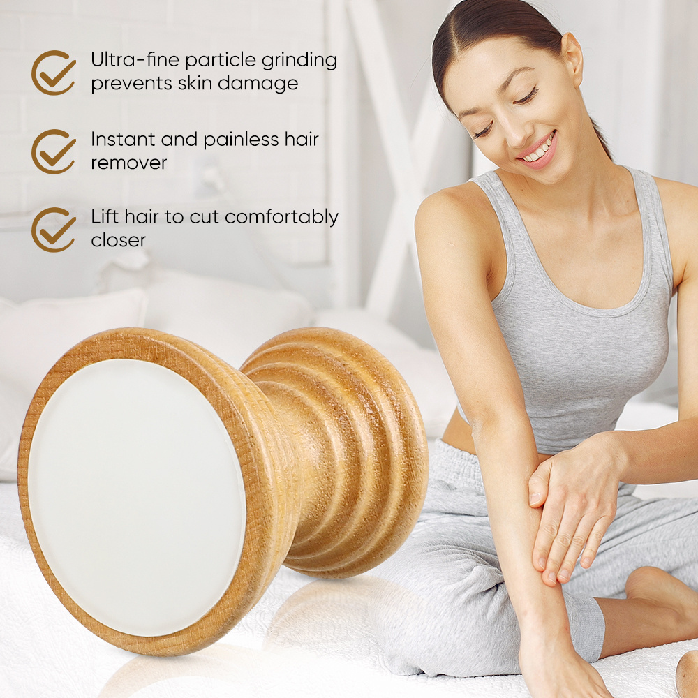 2 In 1 Reusable Crystal Hair Eraser, Painless Exfoliation Crystal Hair Removal Wooden Stone