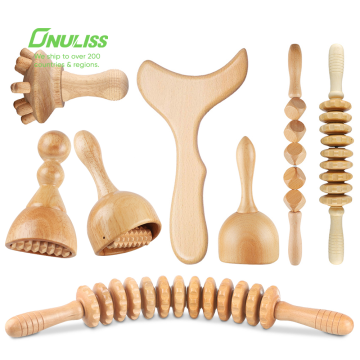 Wooden Massage Tools Wood Tool Stainless Steel Guasha Massager Wood Therapy Massage Tools Set Guasha Roller Set