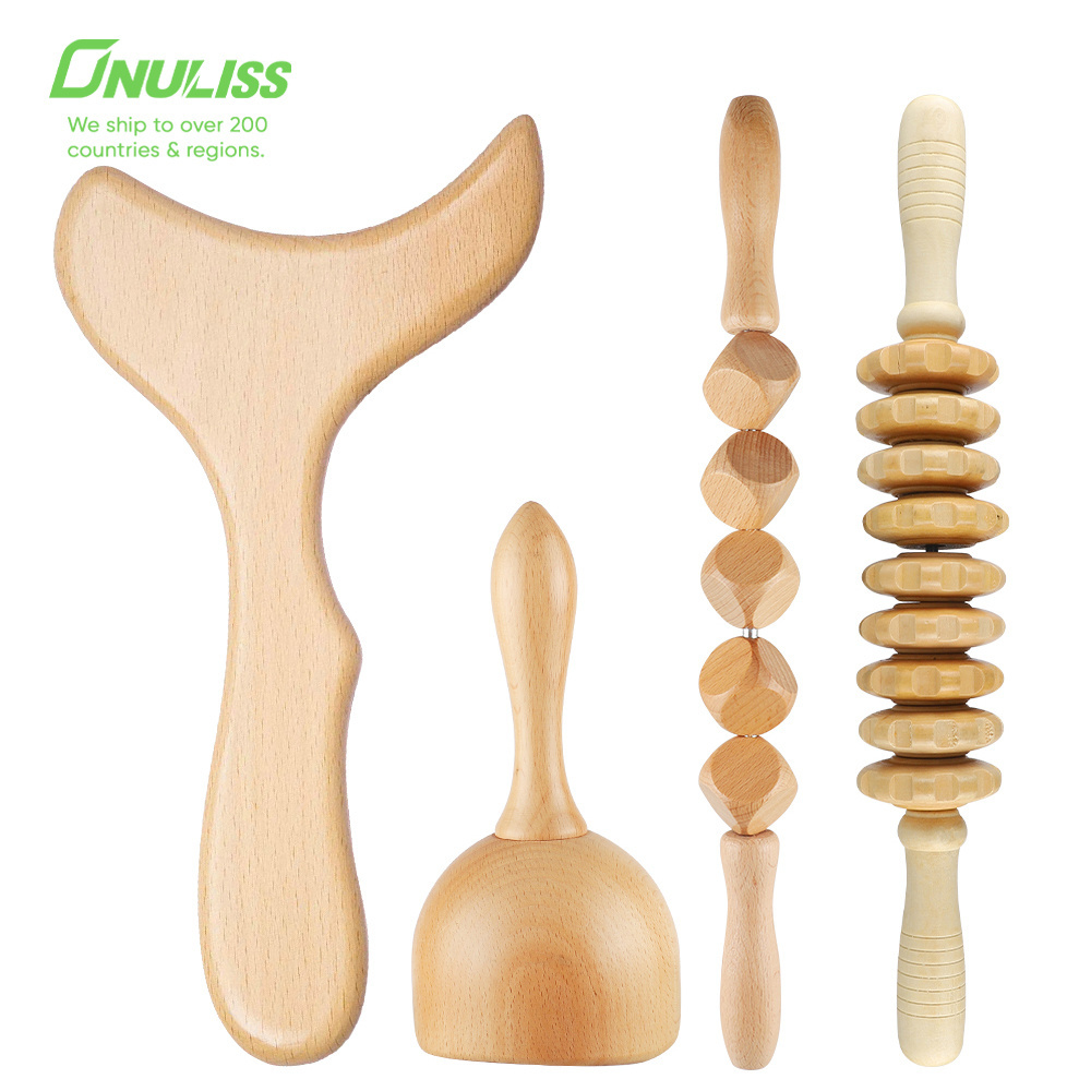 Cellulite Wooden Body Lymphatic Drainage Tool kit Maderoterapia Wood therapy massage tools