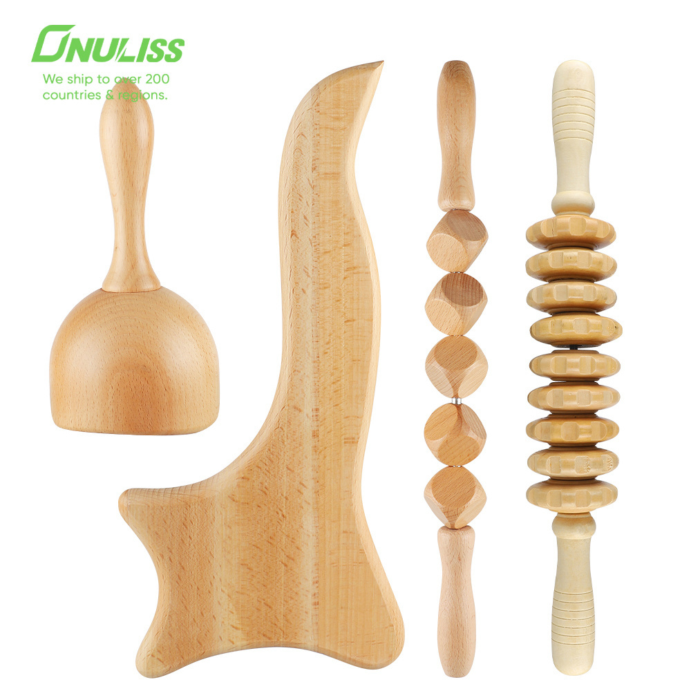 Cellulite Wooden Body Lymphatic Drainage Tool kit Maderoterapia Wood therapy massage tools