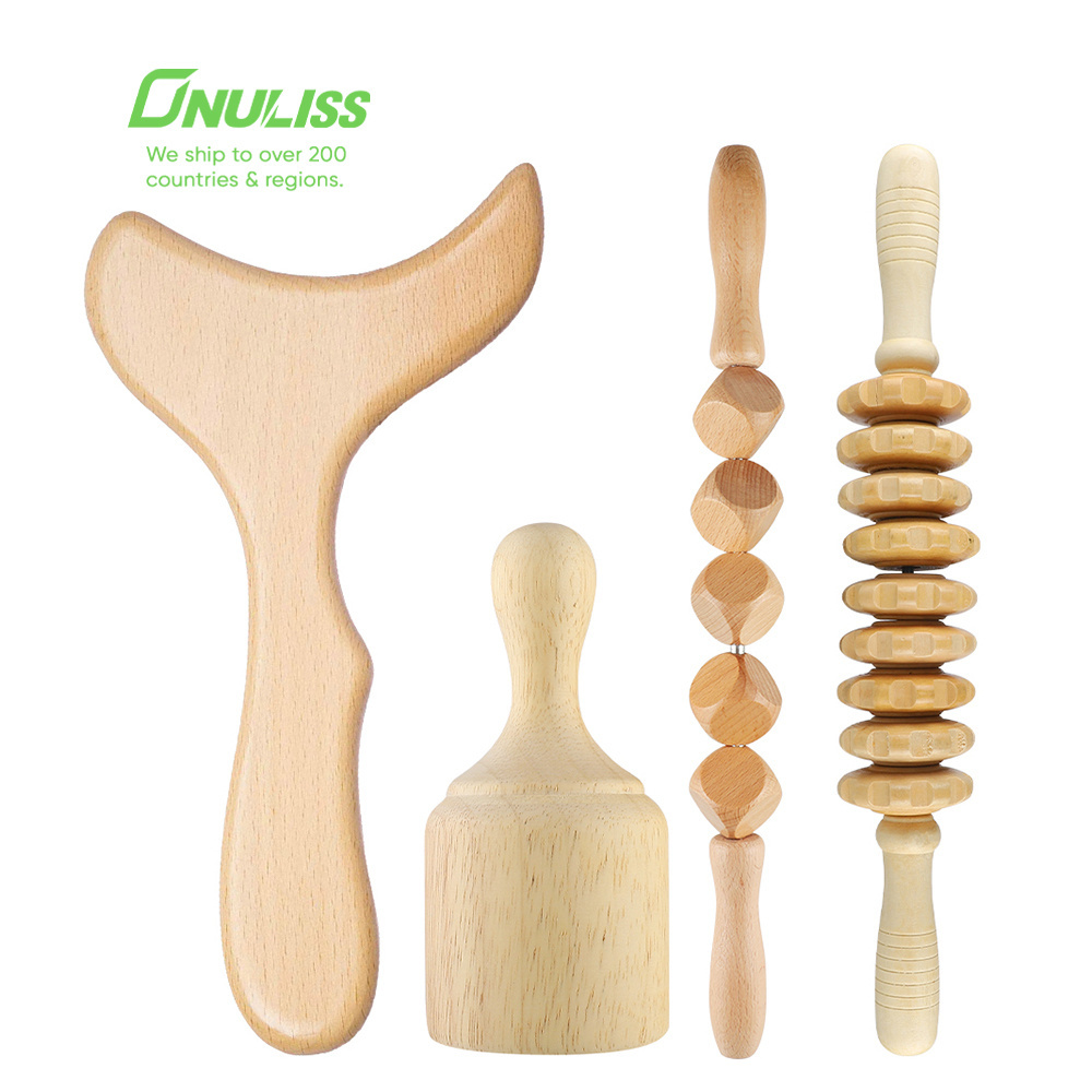 4 Cube Roller Cellulite Wood Gua Sha Pink Maderoterapia Set Wooden Scuplting Colombian Massage Top Quality Wood Therapy Tools