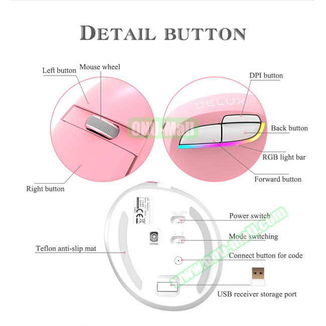 USB Rechargeable Delux Wireless Vertical Ergonomic Gaming Mouse for Computer