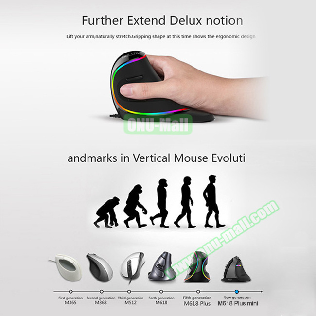 USB Rechargeable Delux Wireless Vertical Ergonomic Gaming Mouse for Computer