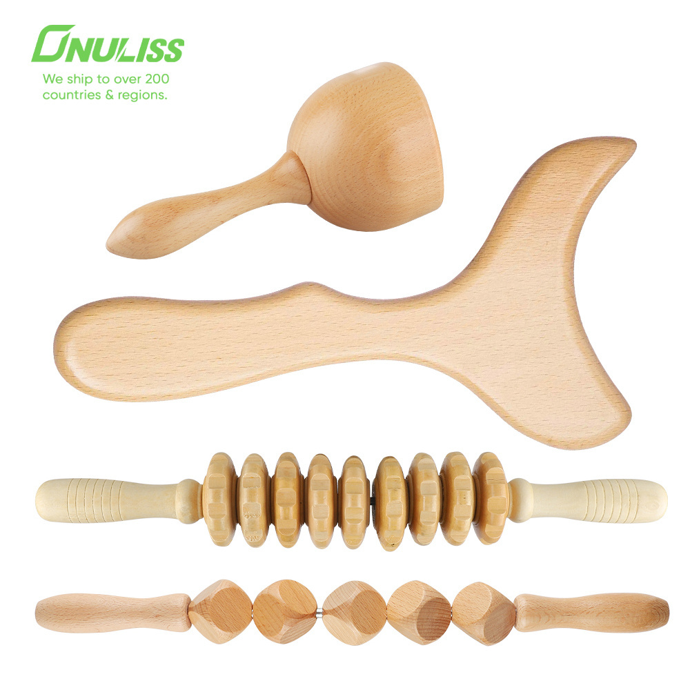 Cellulite Wooden Body Lymphatic Drainage Tool kit Maderoterapia Wood therapy massage tools