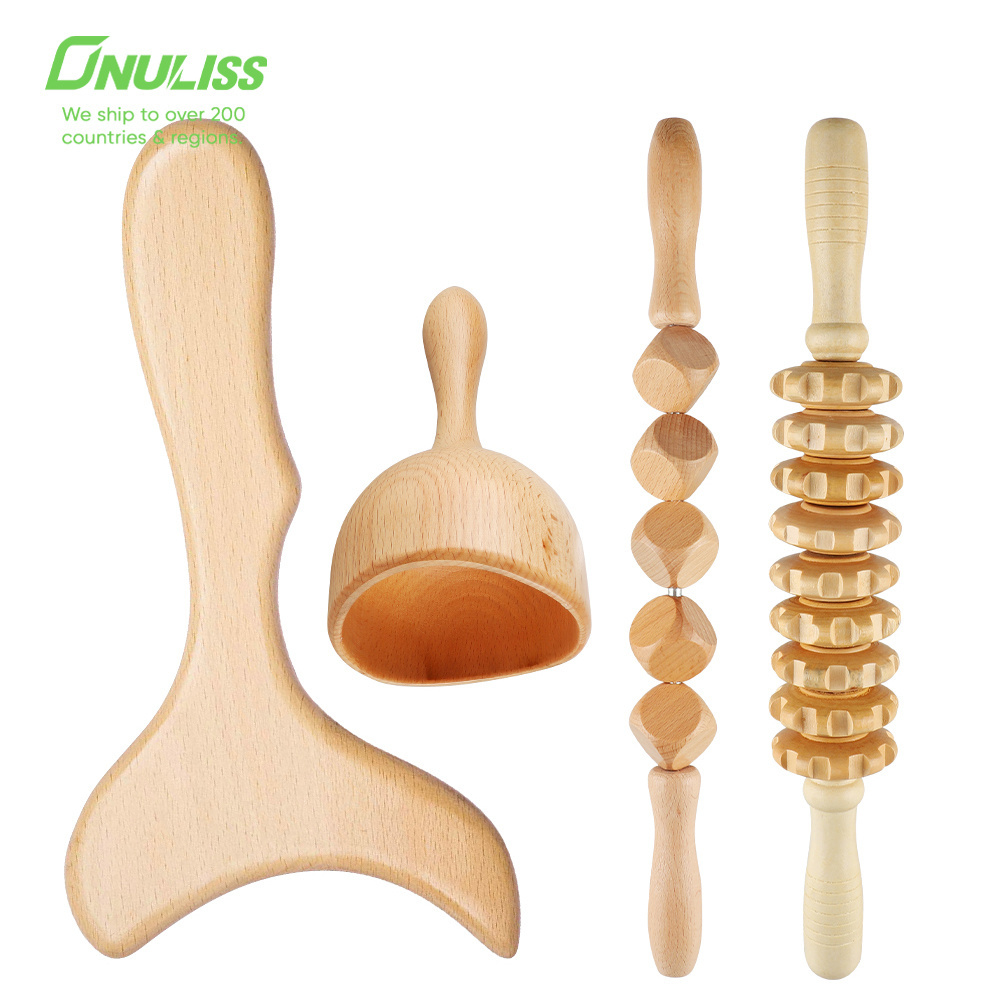 Cellulite Wooden Body Lymphatic Drainage Tool kit Maderoterapia Wood therapy massage tools