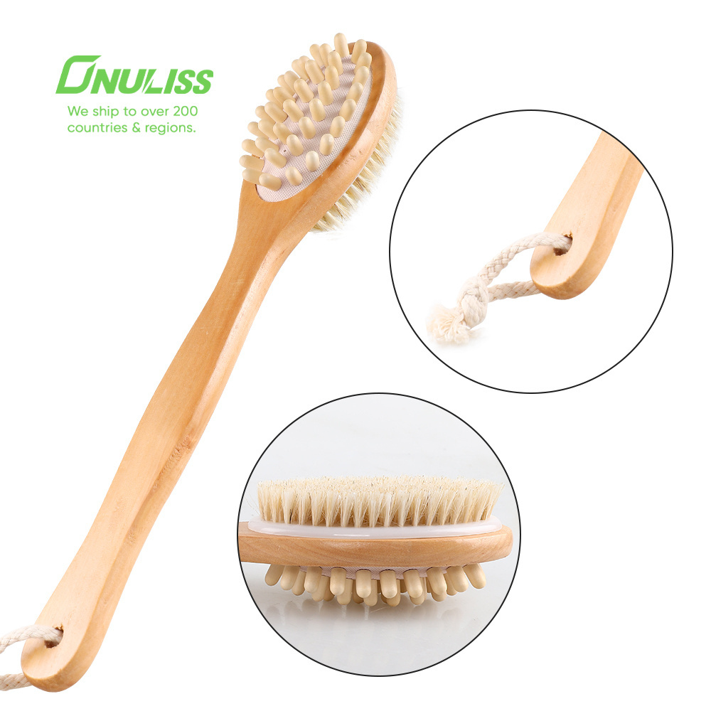 Double Side Wood Long Handle Back Brush Natural Bristle Shower Massage Body Bath Brush