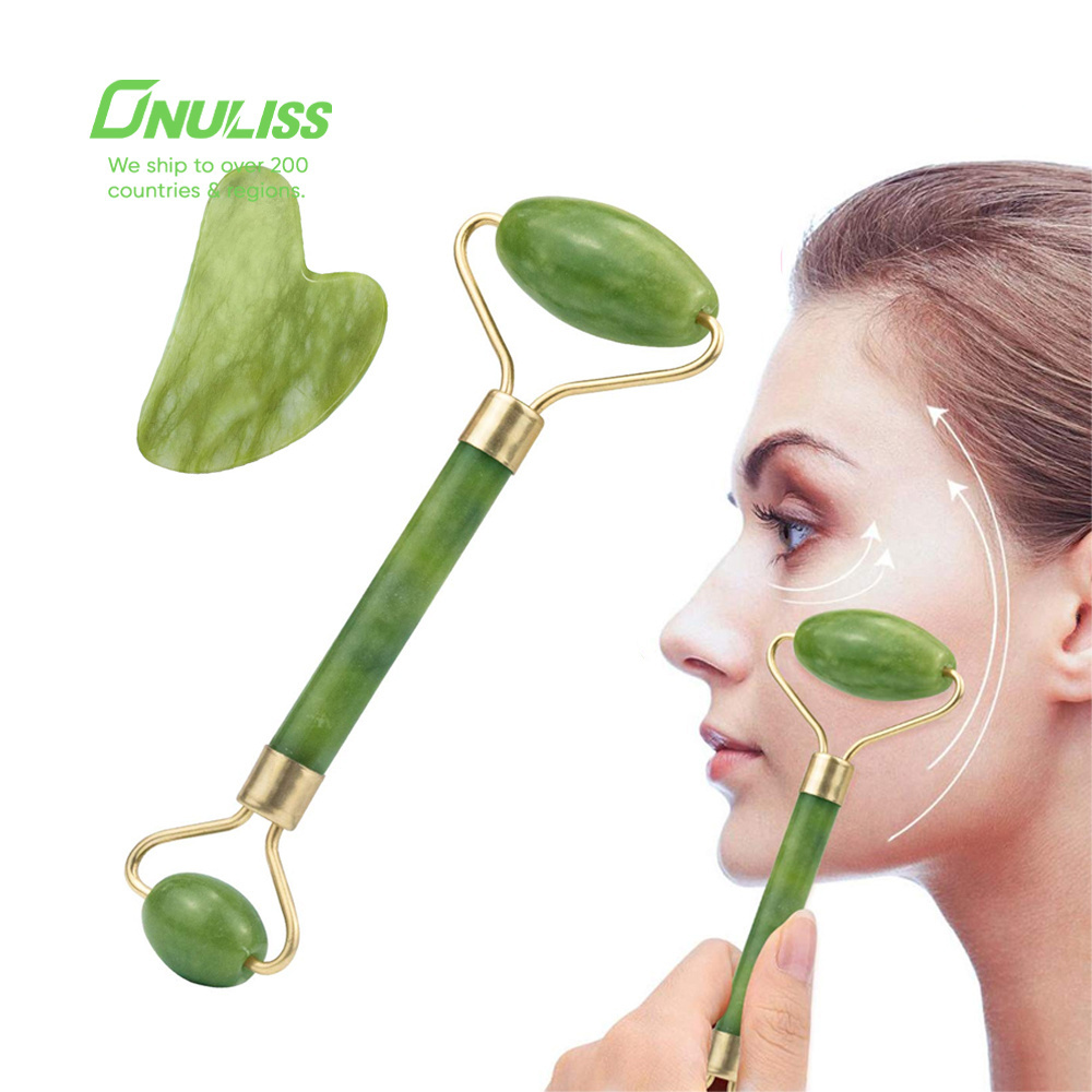 Facial Beauty Stainless Steel Cryo Stick Jade Roller Packaging Natural Jade Roller and Gua Sha Set for Face