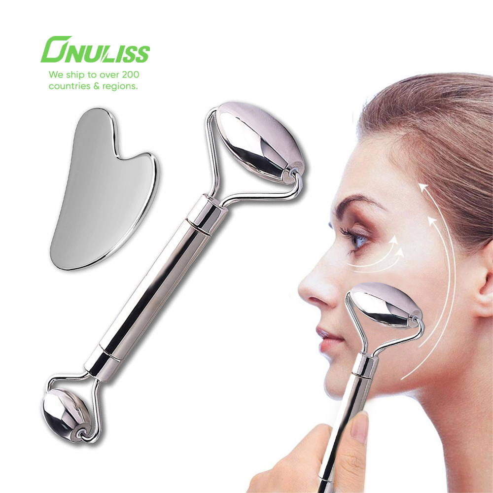 Facial Beauty Stainless Steel Cryo Stick Jade Roller Packaging Natural Jade Roller and Gua Sha Set for Face