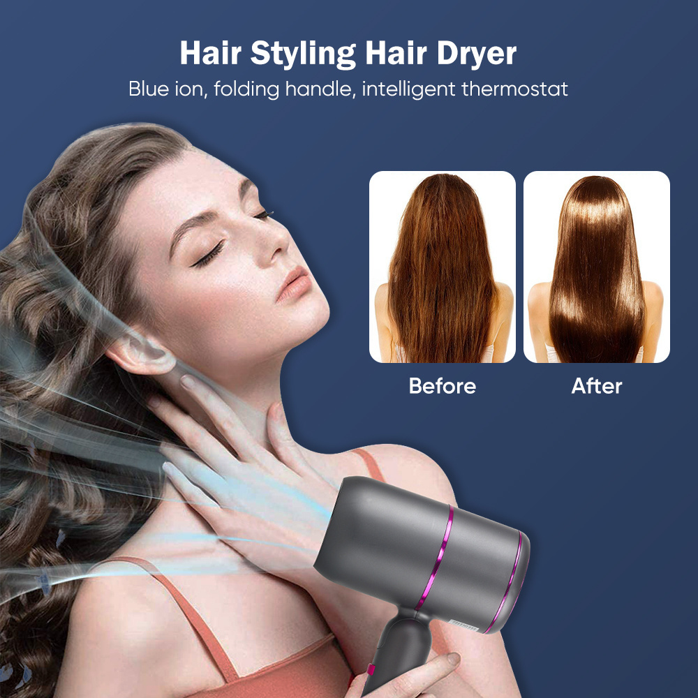 Lightweight Blow Dryer Professional Hairdryer with Folding Handle Concentrator Attachment Hair Dryer for Women Men