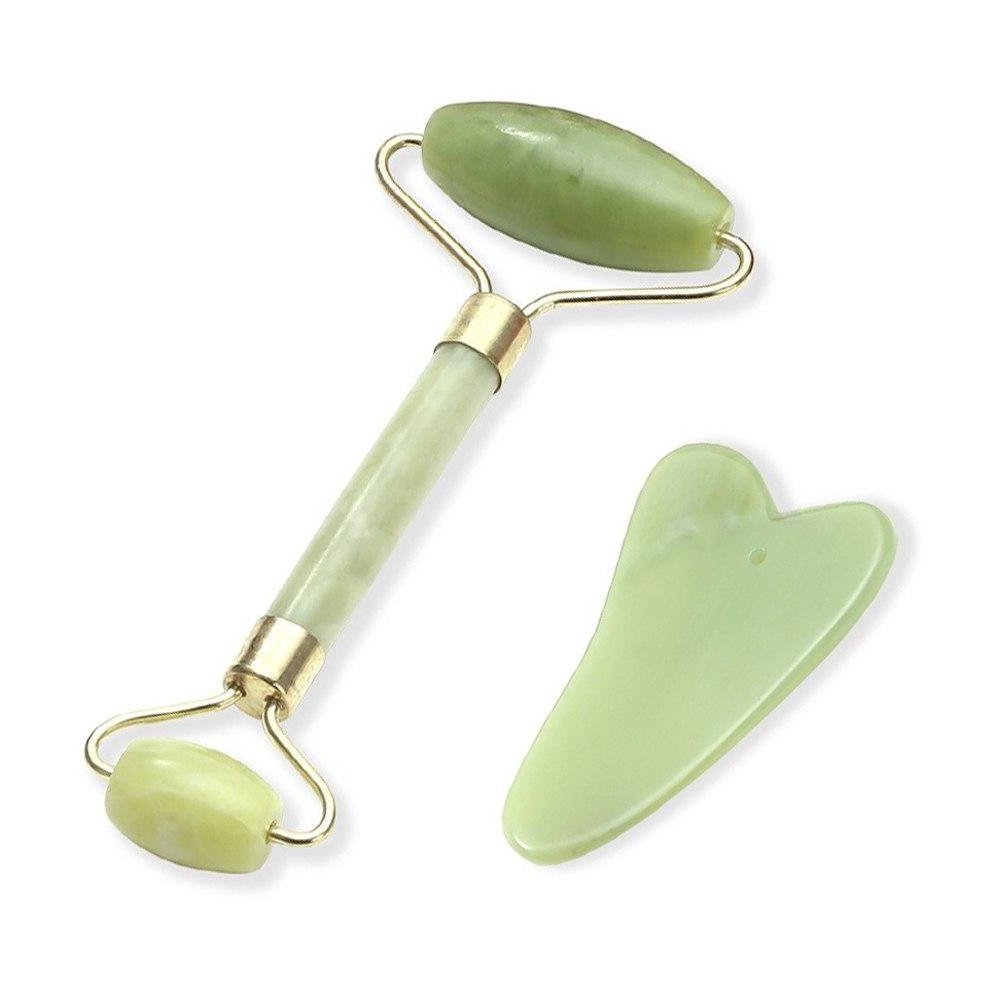 Skin Care Set Jade Roller with Gua Sha Scrapping Massage Tool Facial Massage Tool - Eye Roller - Quarts Roller - Anti-Aging Eye