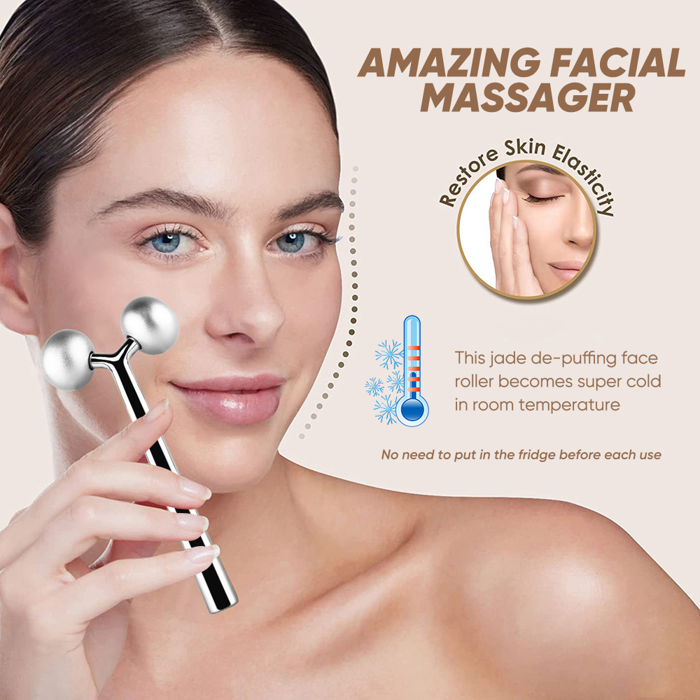 Face Massager Roller Golden 3D Roller Metal Facial Roller and Gua Sha Massager Kit