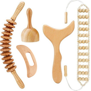 5 in 1 Maderotherapy Anti Cellulite Massage Set Wooden Roller Lymphatic Drainage Tool Wood Therapy Massage Tools