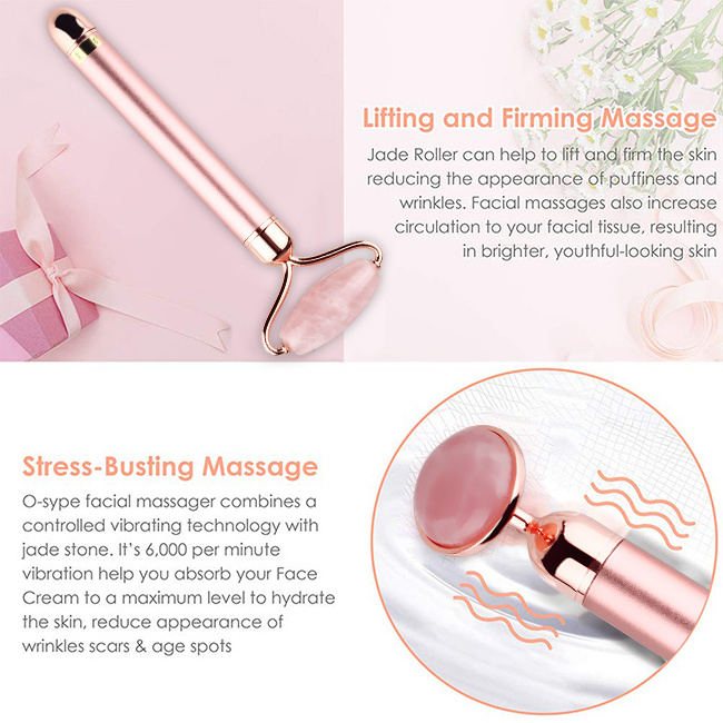 Aventurine Vibrator Facial Massage Jade Roller Gua Sha Set Electric Vibrating Rose Quartz Jade Roller For Face