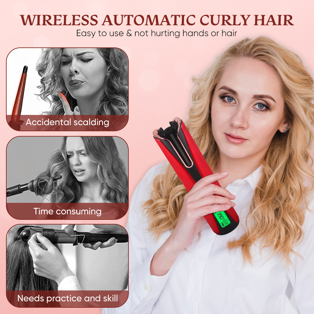 Wavy Automatic Curling Iron Cordless Auto Rotating Small Electric Hair Curler