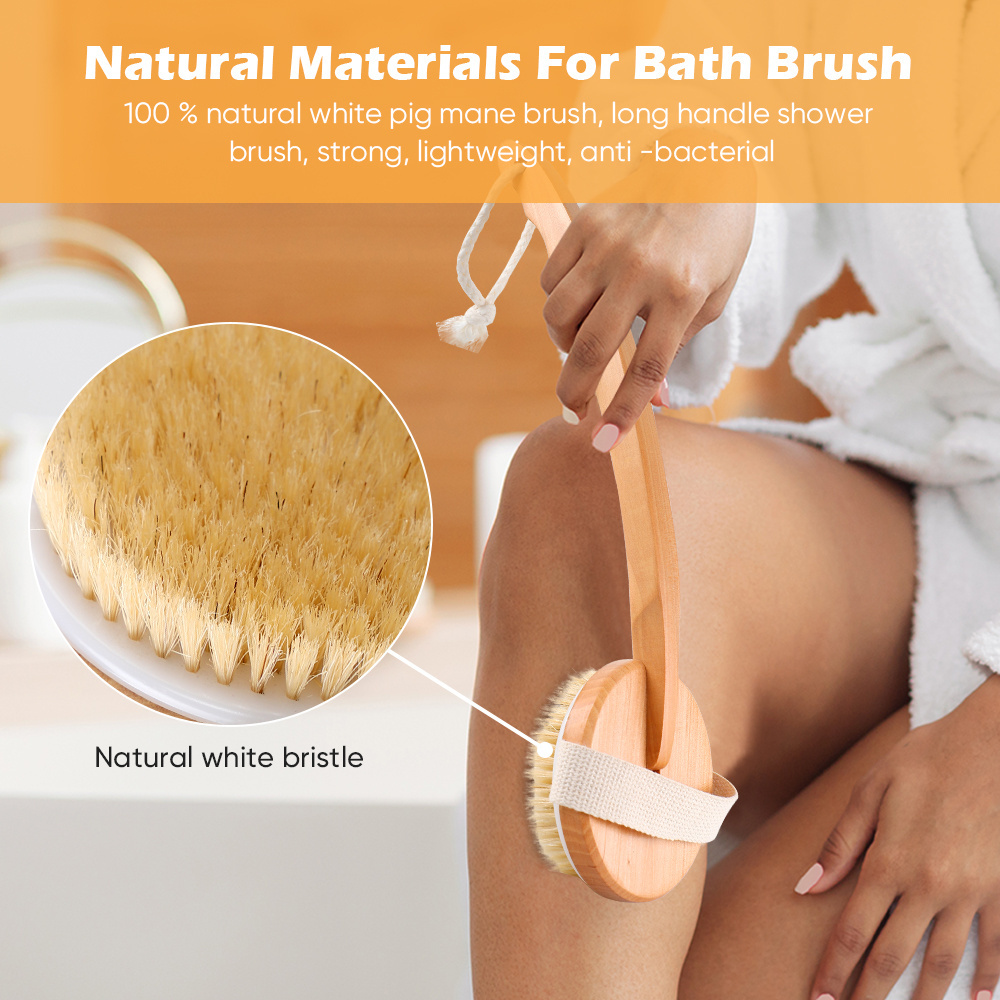 Double Sided Dry Brush Body Bath Shower Brushes Back Scrubber Back Brush Long Handle for Shower