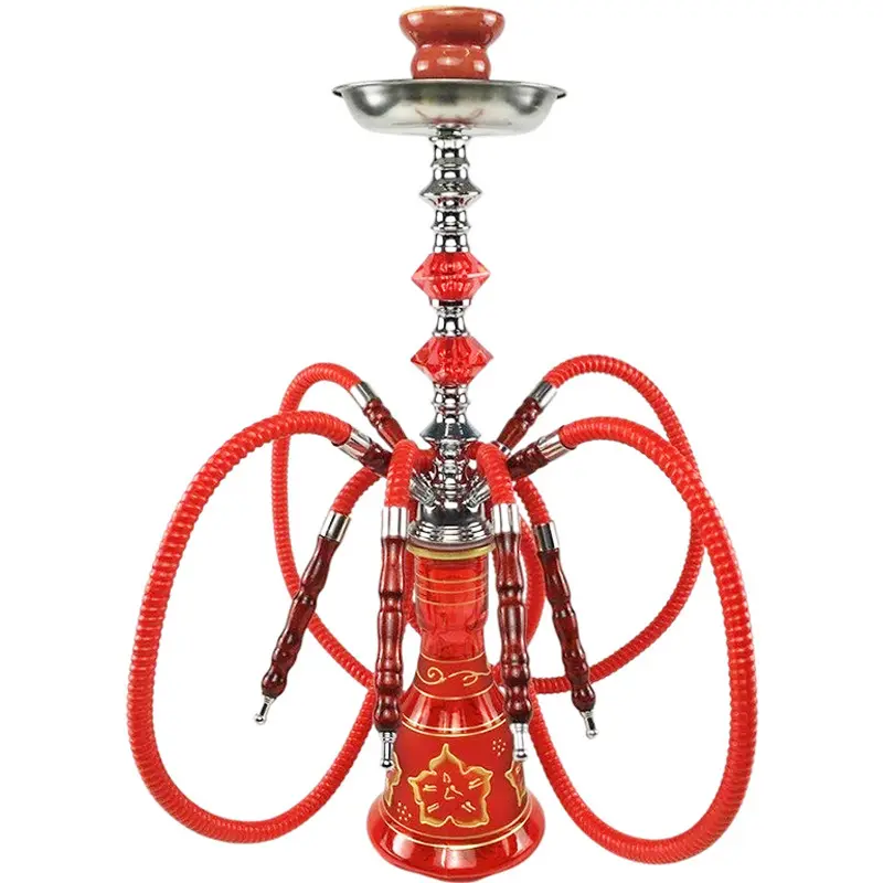 Arabian Hookah Set 4 Hose Glass Chimney Shisha Head Ceramic Hookah Bowl Four Hose 4 Pipe Twist Ball Acrylic Hookah