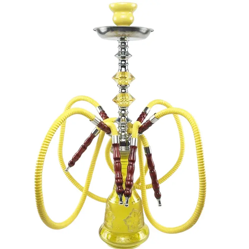 Arabian Hookah Set 4 Hose Glass Chimney Shisha Head Ceramic Hookah Bowl Four Hose 4 Pipe Twist Ball Acrylic Hookah