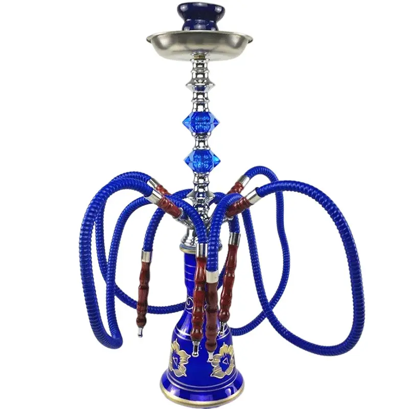 Arabian Hookah Set 4 Hose Glass Chimney Shisha Head Ceramic Hookah Bowl Four Hose 4 Pipe Twist Ball Acrylic Hookah